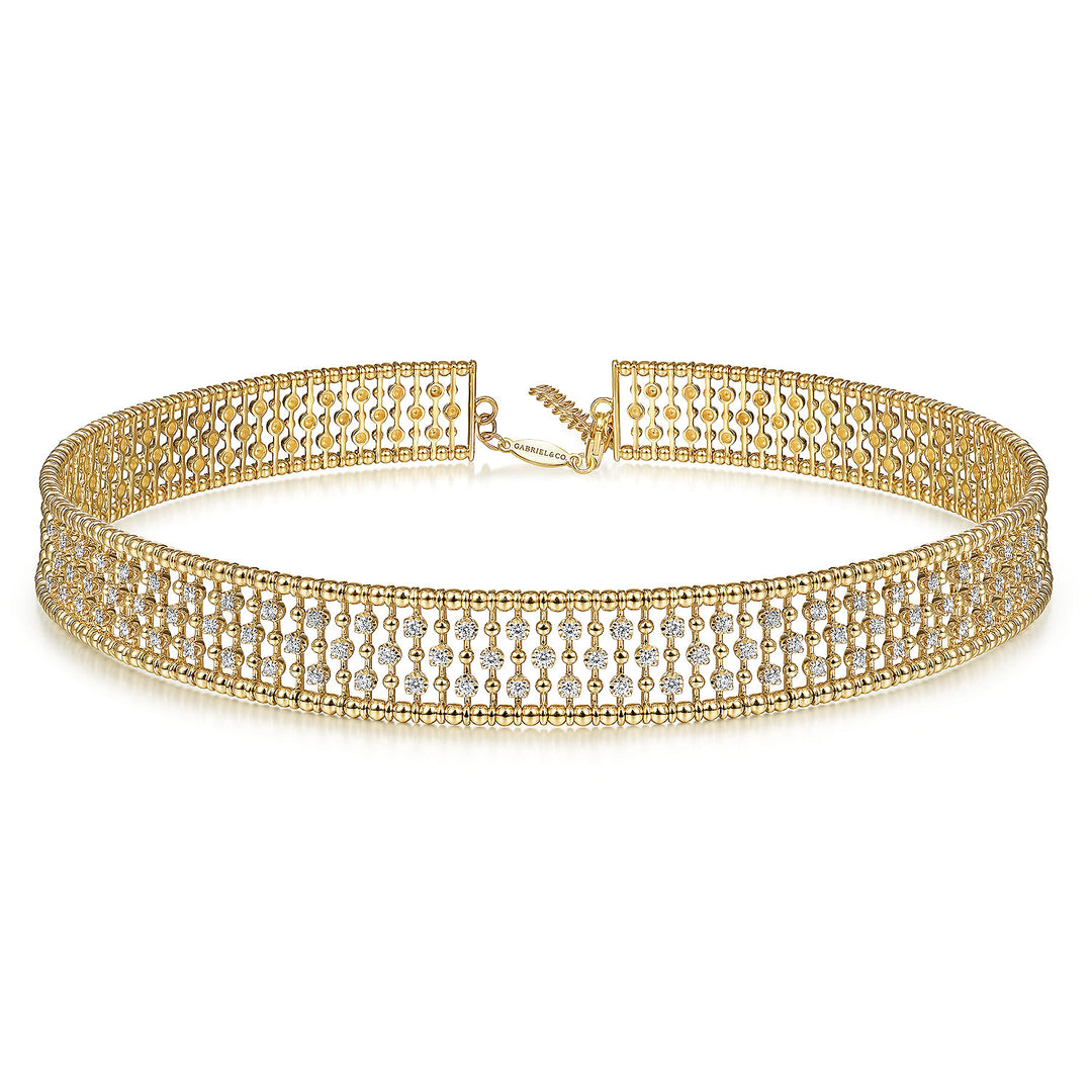 Gabriel & Co. NK6209Y45JJ 14K Yellow Gold Wide Diamond Station Choker Necklace with Bujukan Beads
