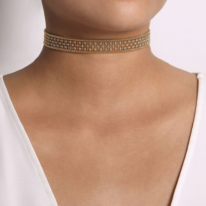 Gabriel & Co. NK6209Y45JJ 14K Yellow Gold Wide Diamond Station Choker Necklace with Bujukan Beads