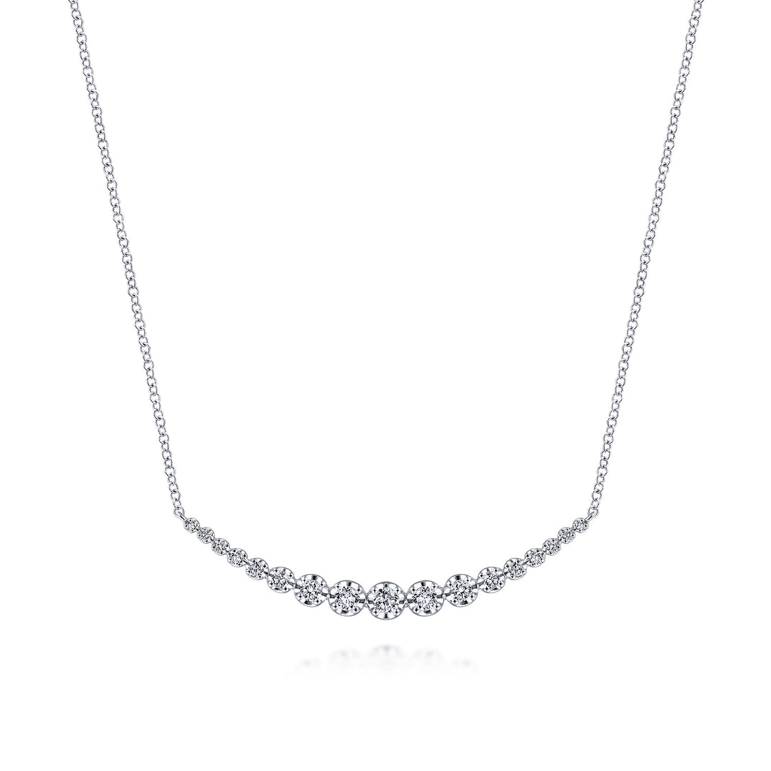 Gabriel & Co. NK6216W45JJ 14K White Gold Buttercup Set Diamond Curved Bar Necklace