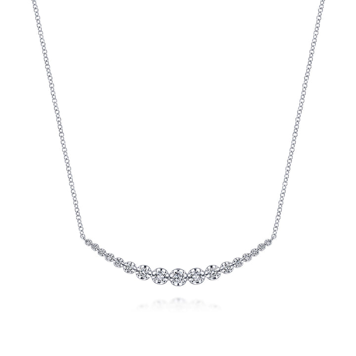 Gabriel & Co. NK6216W45JJ 14K White Gold Buttercup Set Diamond Curved Bar Necklace