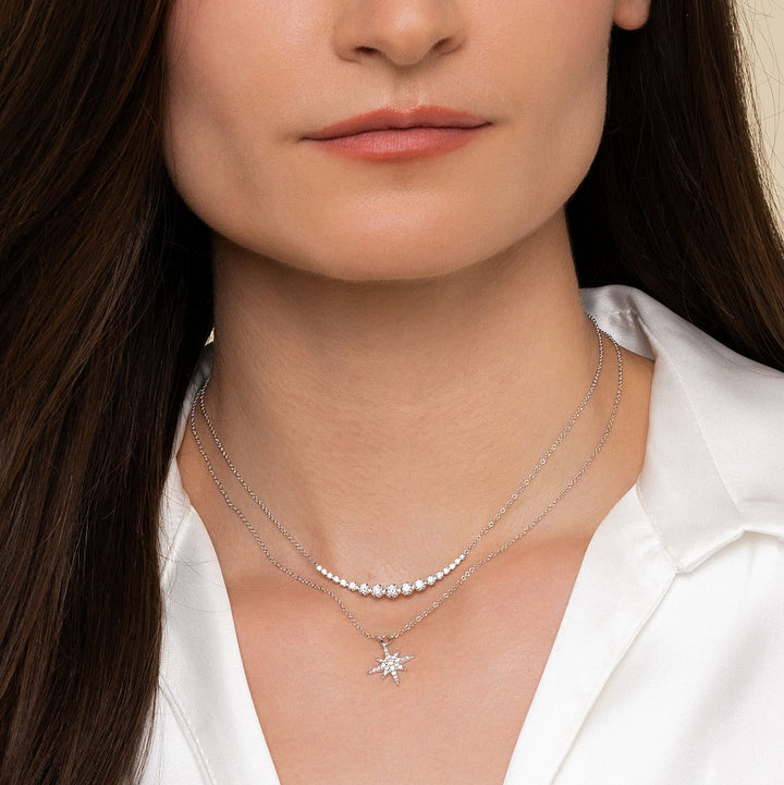 Gabriel & Co. NK6216W45JJ 14K White Gold Buttercup Set Diamond Curved Bar Necklace