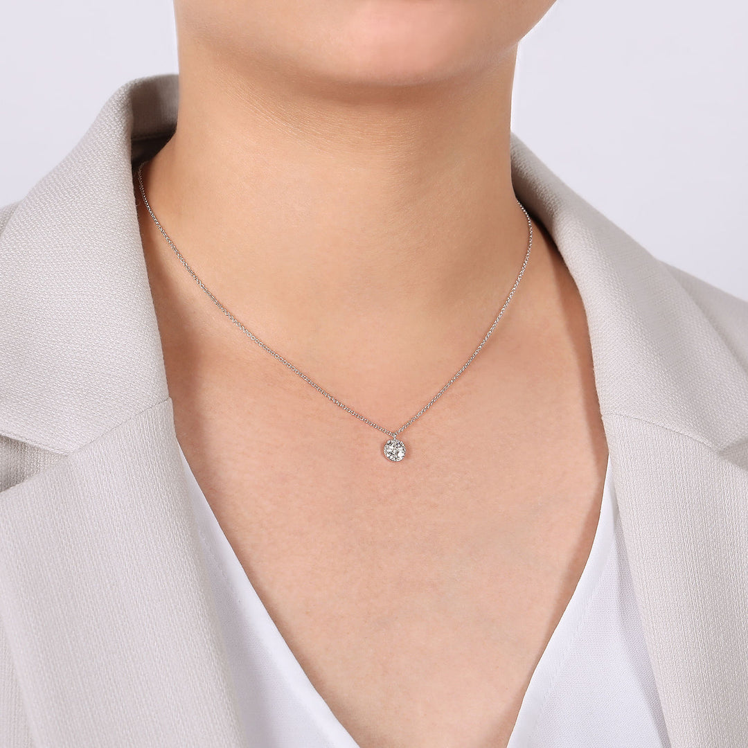 Gabriel & Co. NK6230W45JJ 14K White Gold Round Diamond Cluster Pendant Necklace