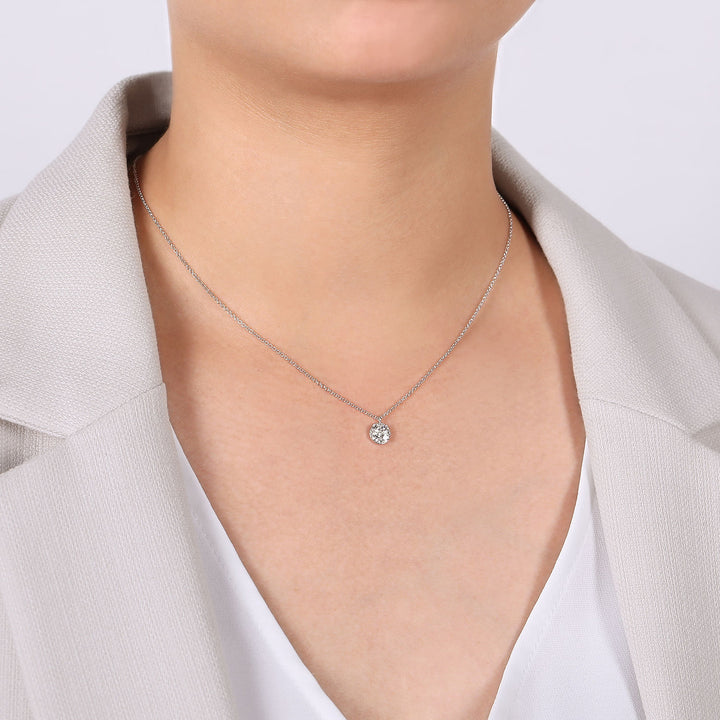 Gabriel & Co. NK6230W45JJ 14K White Gold Round Diamond Cluster Pendant Necklace