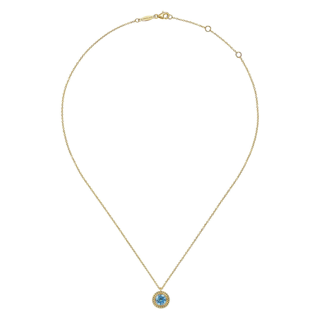 Gabriel & Co. NK6345Y4JBT 14K Yellow Gold Round Blue Topaz and Twisted Rope Pendant Necklace