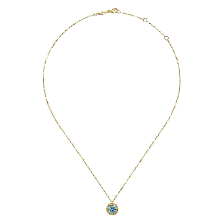 Gabriel & Co. NK6345Y4JBT 14K Yellow Gold Round Blue Topaz and Twisted Rope Pendant Necklace