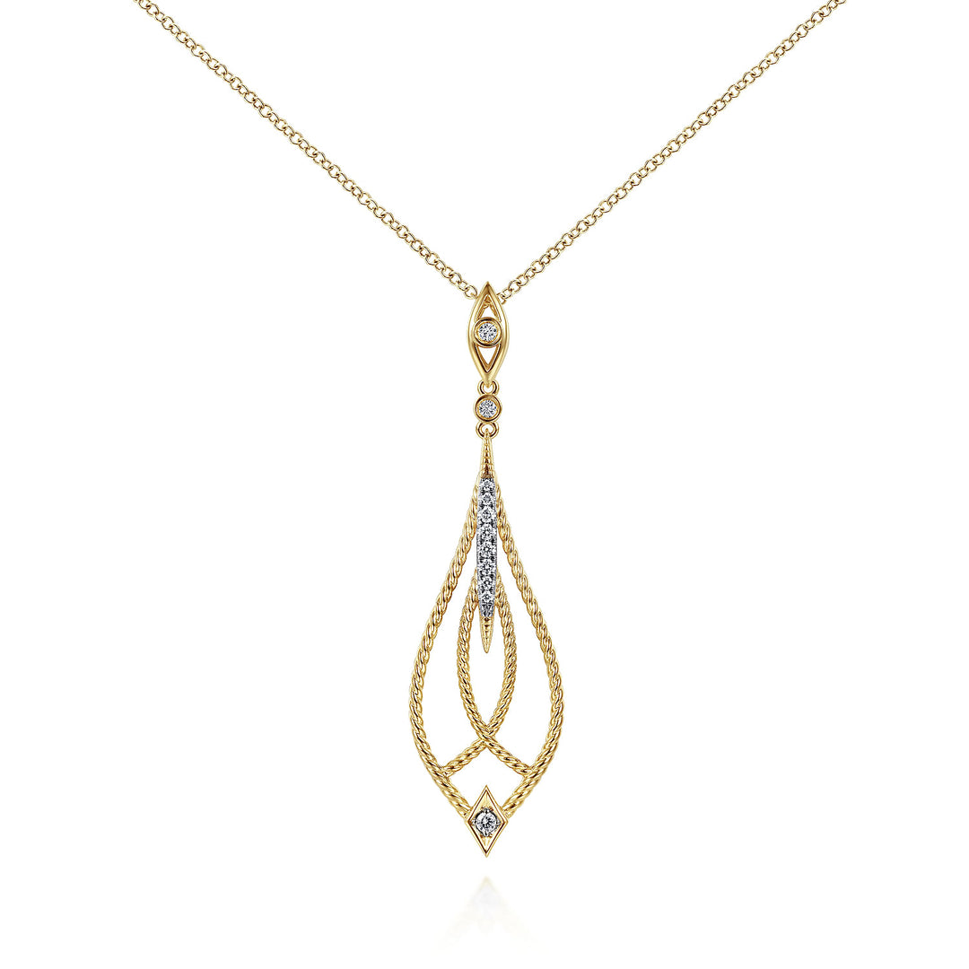 Gabriel & Co. NK6346Y45JJ 14K Yellow Gold Open Teardrop Pendant Necklace with Diamond Accents