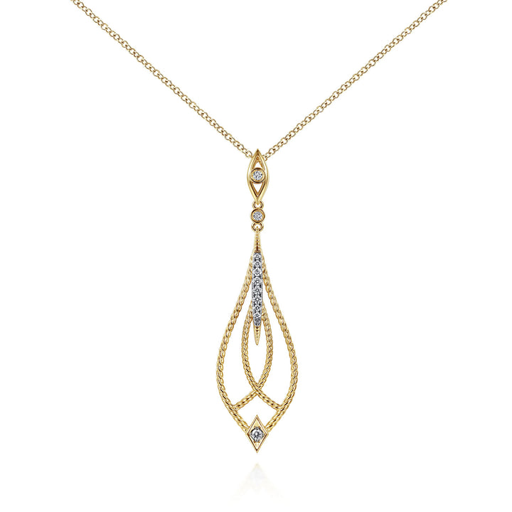Gabriel & Co. NK6346Y45JJ 14K Yellow Gold Open Teardrop Pendant Necklace with Diamond Accents