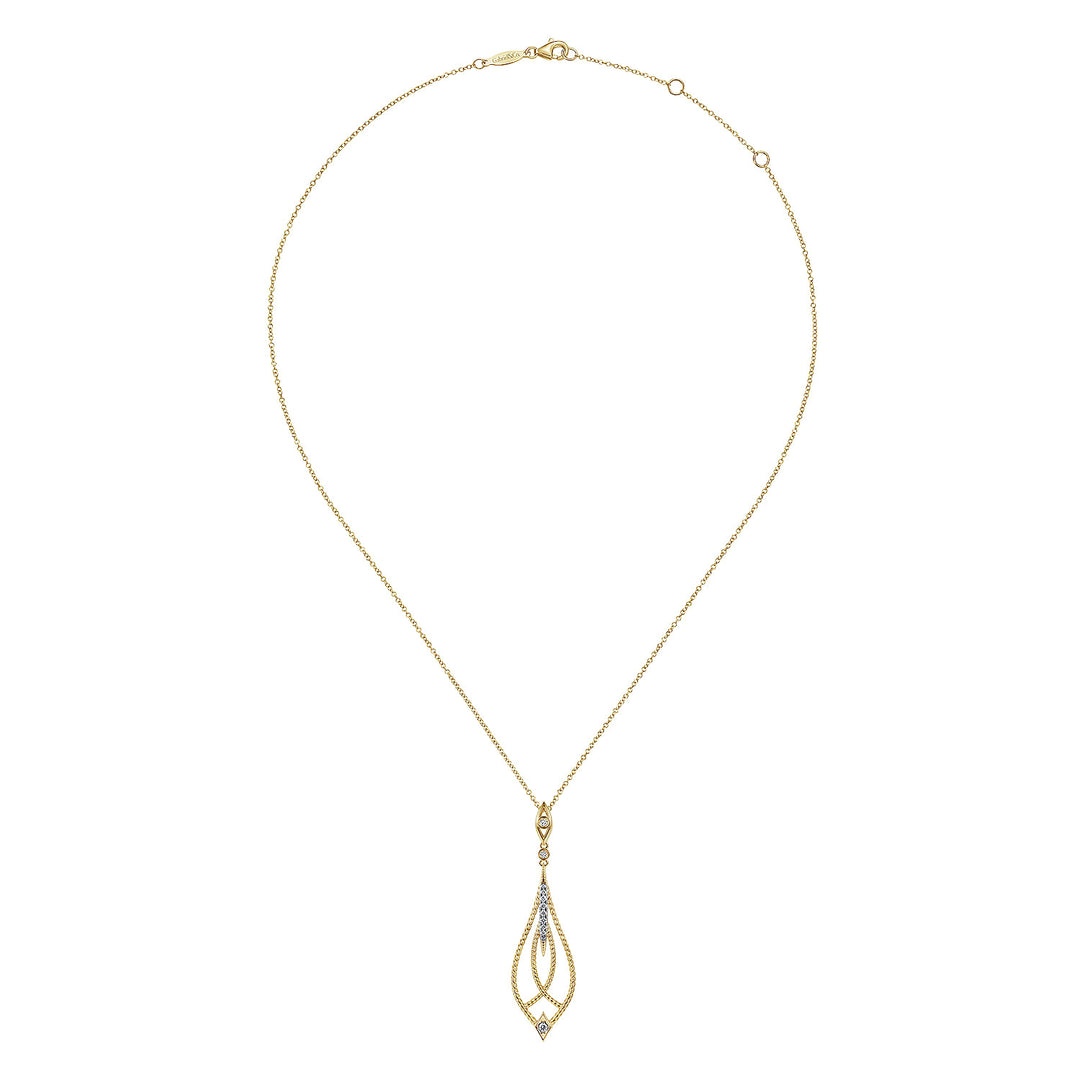Gabriel & Co. NK6346Y45JJ 14K Yellow Gold Open Teardrop Pendant Necklace with Diamond Accents
