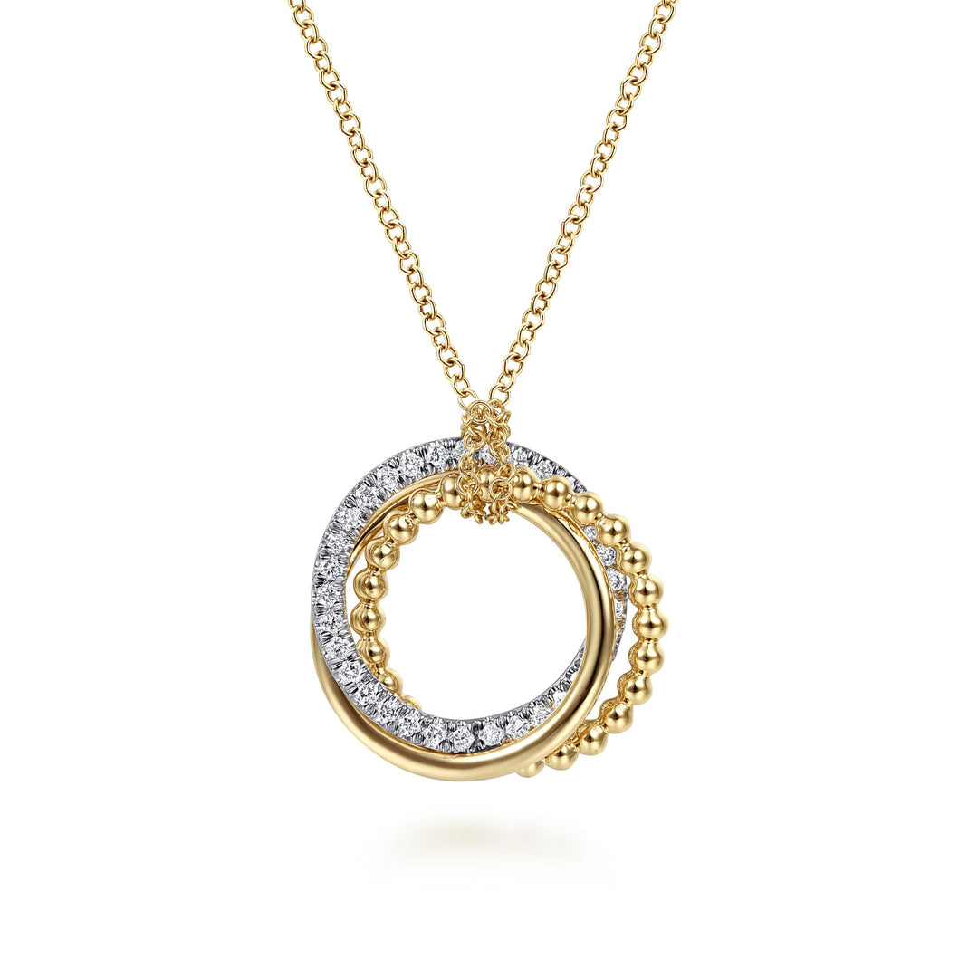 Gabriel & Co. NK6360M45JJ 14K Yellow White Gold Interlocking Circles Pendant Necklace with Diamond Pave