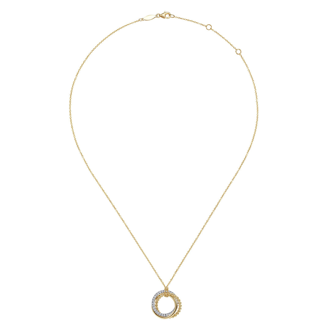 Gabriel & Co. NK6360M45JJ 14K Yellow White Gold Interlocking Circles Pendant Necklace with Diamond Pave
