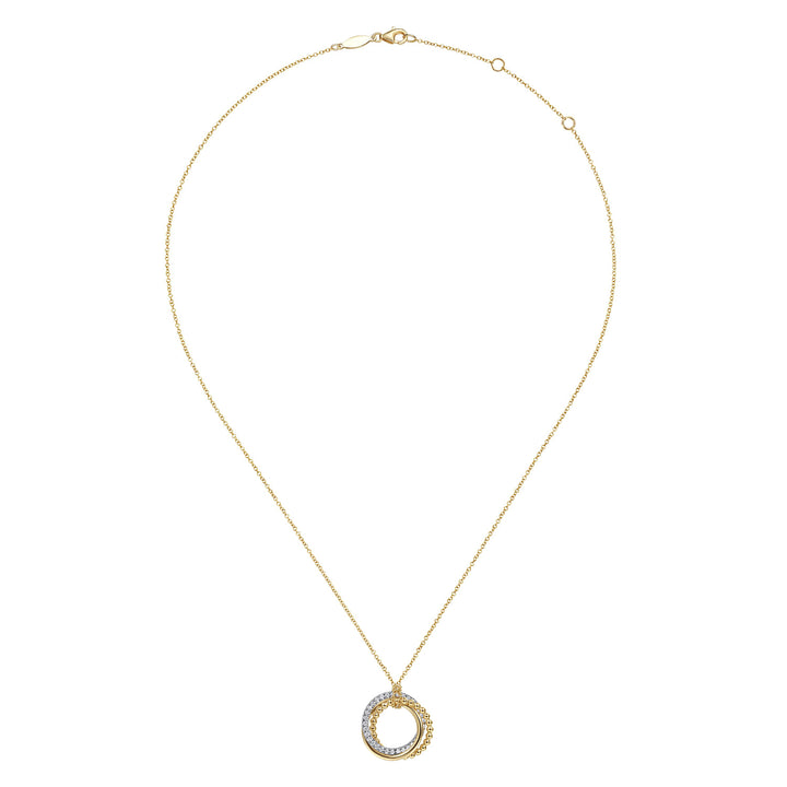 Gabriel & Co. NK6360M45JJ 14K Yellow White Gold Interlocking Circles Pendant Necklace with Diamond Pave