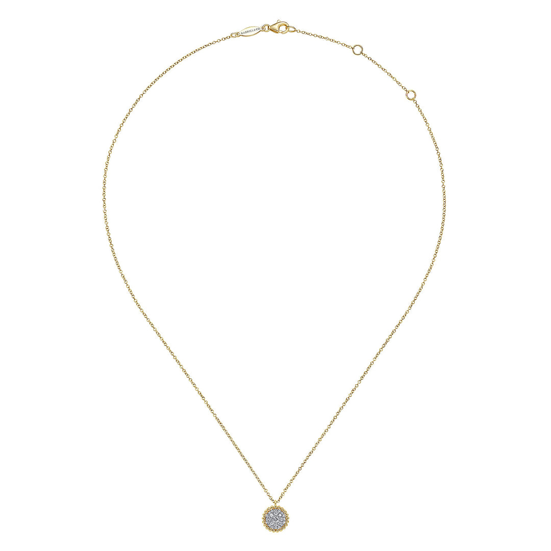 Gabriel & Co. NK6366Y45JJ 14K Yellow Gold Round Diamond Pave Pendant Necklace with Bujukan Bead Frame