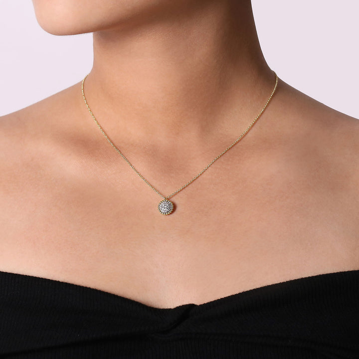 Gabriel & Co. NK6366Y45JJ 14K Yellow Gold Round Diamond Pave Pendant Necklace with Bujukan Bead Frame