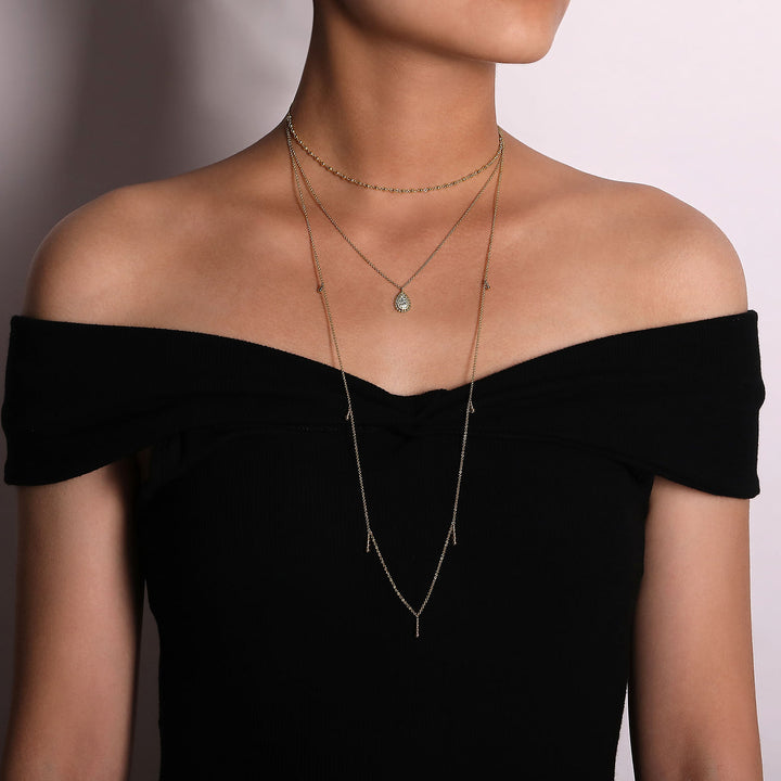 Gabriel & Co. NK6369M45JJ 14K Yellow Gold 3 Strand Teardrop Diamond Pave Necklace with Drops