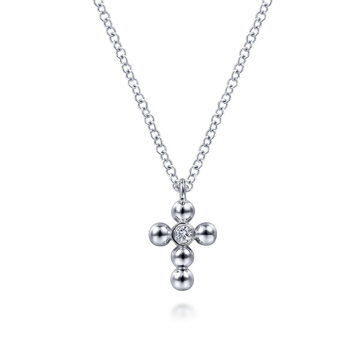 Gabriel & Co. NK6378SV5JJ Sterling Silver Diamond and Bujkan Bead Cross Necklace
