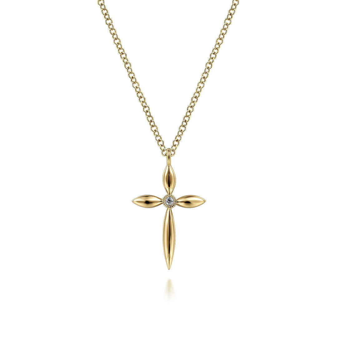 Gabriel & Co. NK6408Y45JJ 14K Yellow Gold Diamond Cross Pendant Necklace