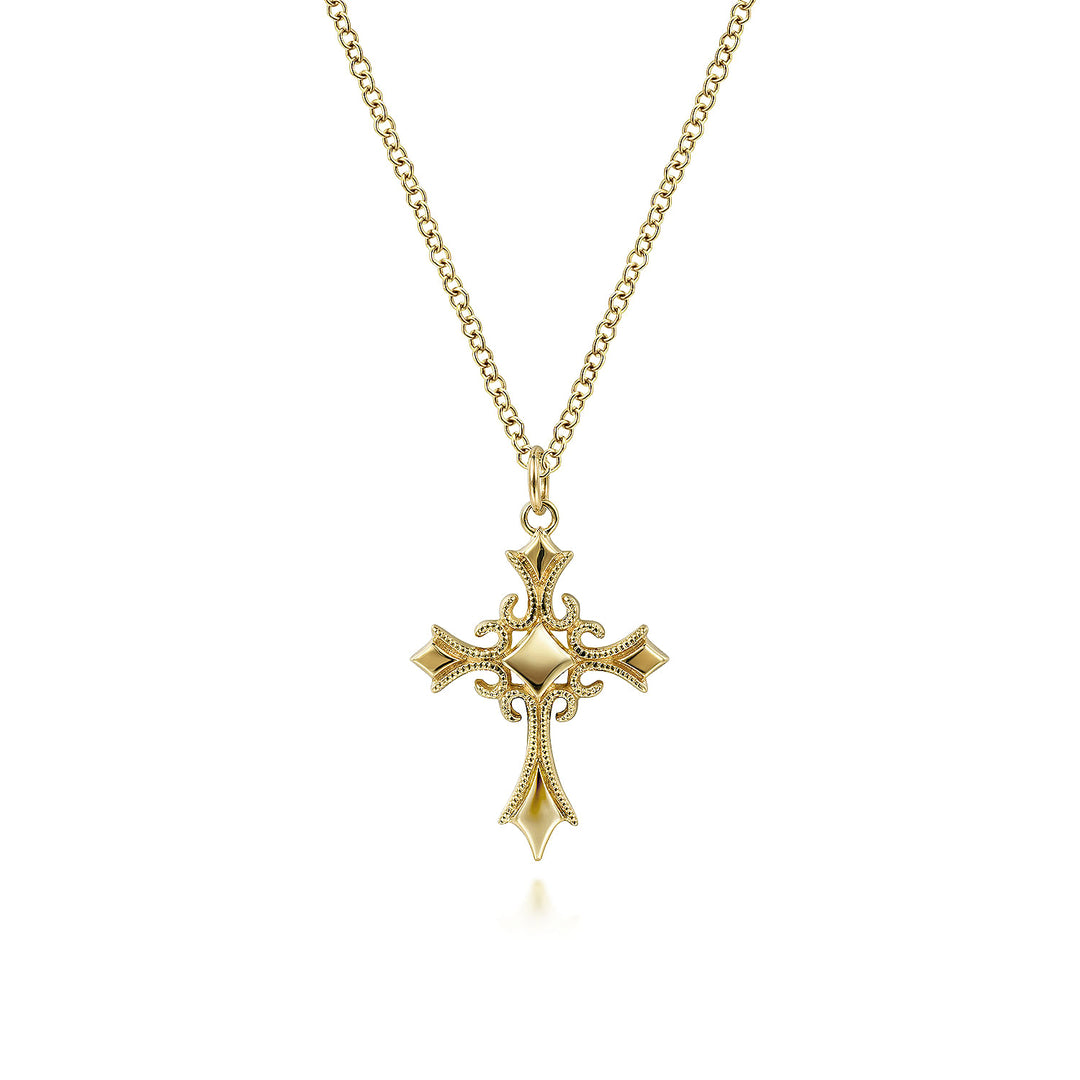 Gabriel & Co. NK6410Y4JJJ 14K Yellow Gold Vintage Inspired Cross Pendant Necklace