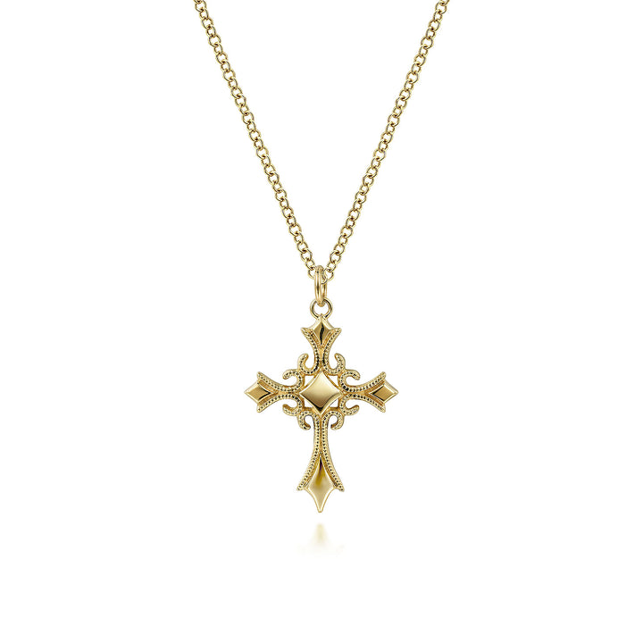Gabriel & Co. NK6410Y4JJJ 14K Yellow Gold Vintage Inspired Cross Pendant Necklace