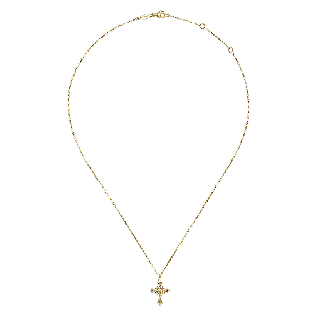 Gabriel & Co. NK6410Y4JJJ 14K Yellow Gold Vintage Inspired Cross Pendant Necklace