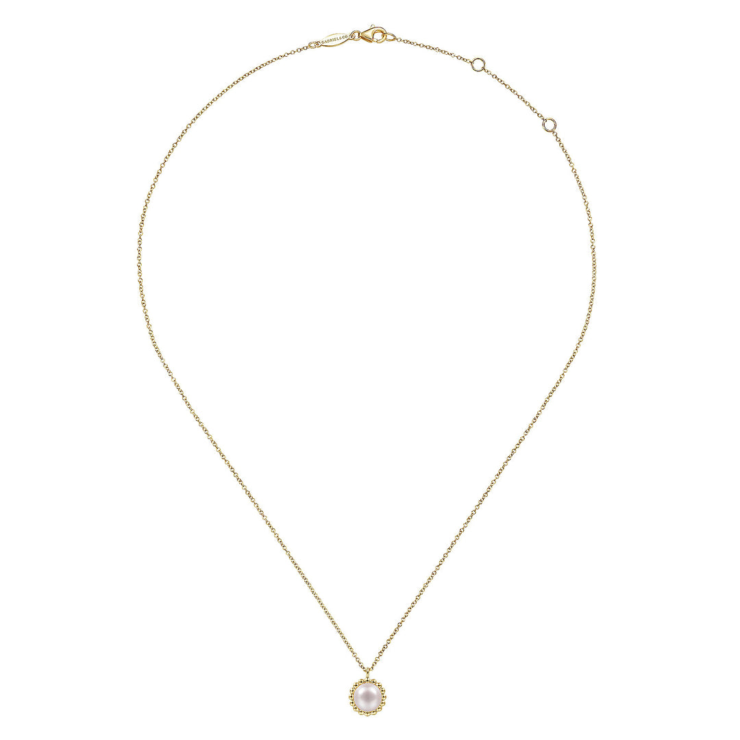 Gabriel & Co. NK6412Y4JPL 14K Yellow Gold Round Pearl Pendant Necklace with Bujukan Beaded Frame
