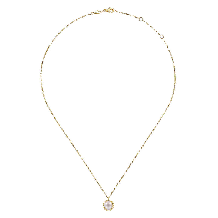 Gabriel & Co. NK6412Y4JPL 14K Yellow Gold Round Pearl Pendant Necklace with Bujukan Beaded Frame