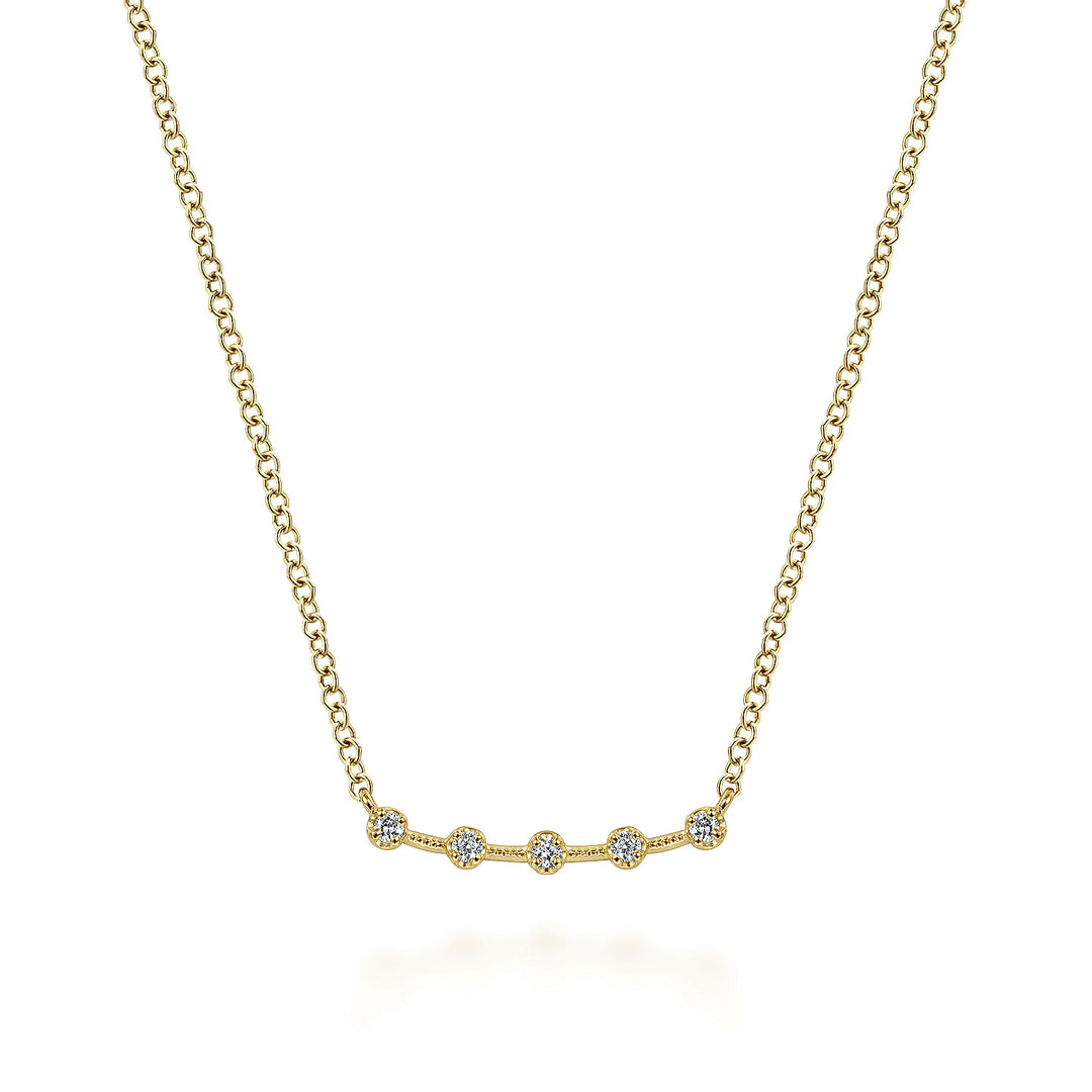 Gabriel & Co. NK6419Y45JJ 14K Yellow Gold Curved Bar Necklace with Diamond Stations
