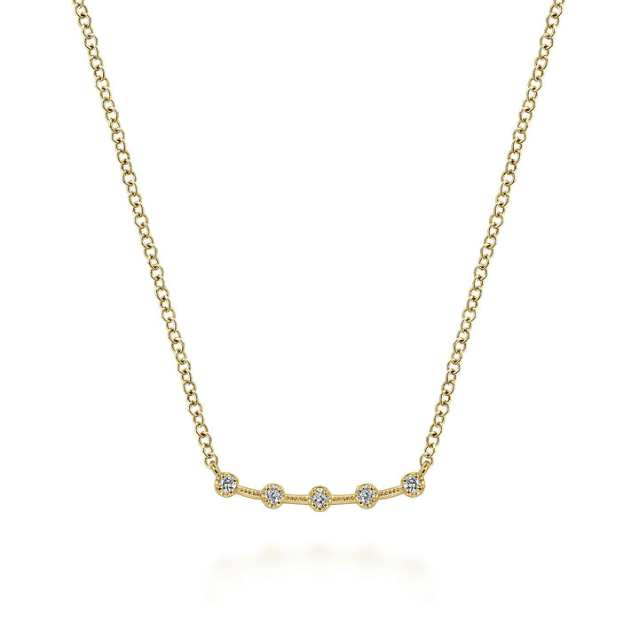 Gabriel & Co. NK6419Y45JJ 14K Yellow Gold Curved Bar Necklace with Diamond Stations