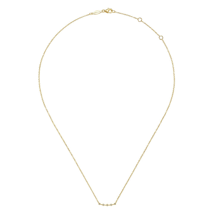 Gabriel & Co. NK6419Y45JJ 14K Yellow Gold Curved Bar Necklace with Diamond Stations