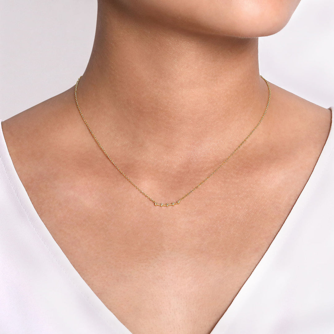 Gabriel & Co. NK6419Y45JJ 14K Yellow Gold Curved Bar Necklace with Diamond Stations