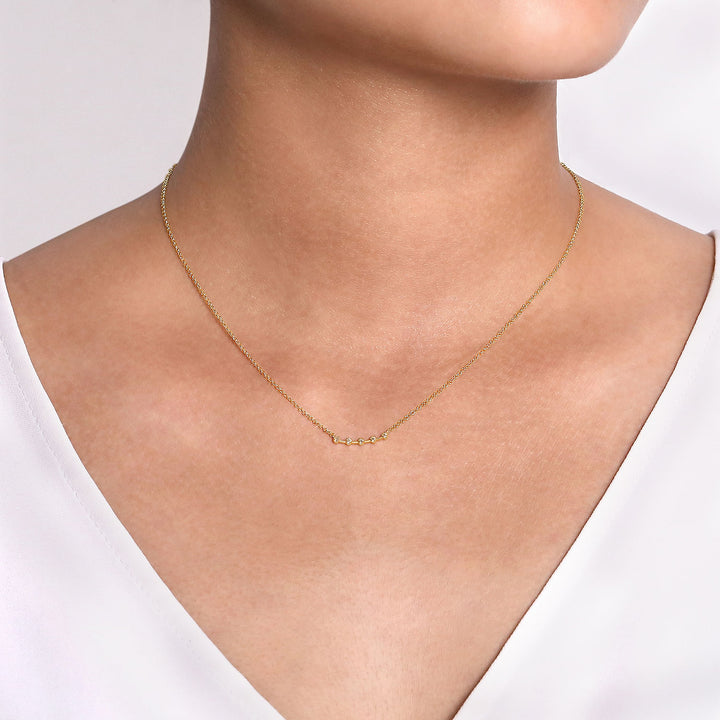 Gabriel & Co. NK6419Y45JJ 14K Yellow Gold Curved Bar Necklace with Diamond Stations