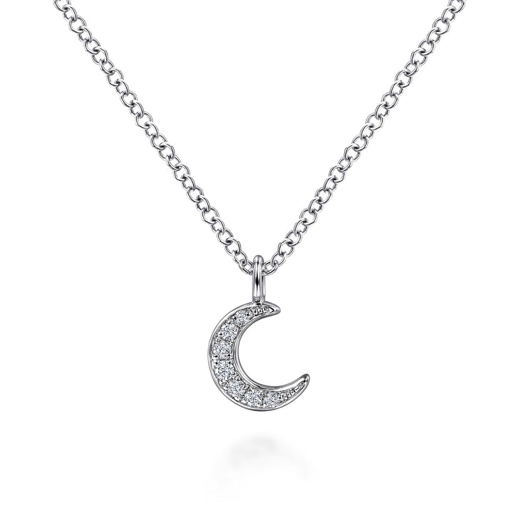 Gabriel & Co. NK6422W45JJ 14K White Gold Diamond Pave Moon Pendant Necklace