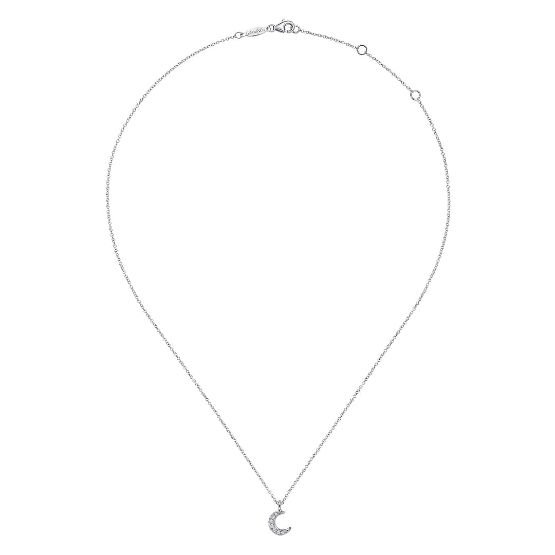 Gabriel & Co. NK6422W45JJ 14K White Gold Diamond Pave Moon Pendant Necklace