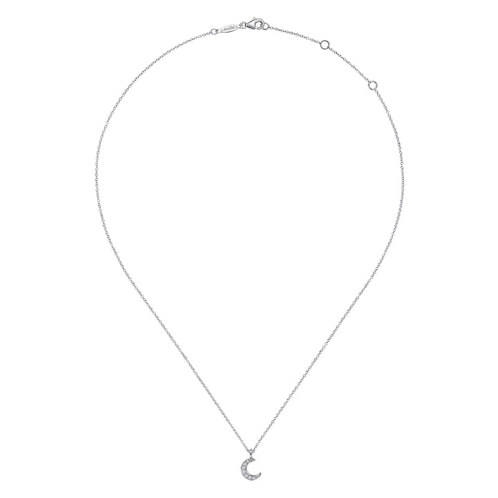 Gabriel & Co. NK6422W45JJ 14K White Gold Diamond Pave Moon Pendant Necklace