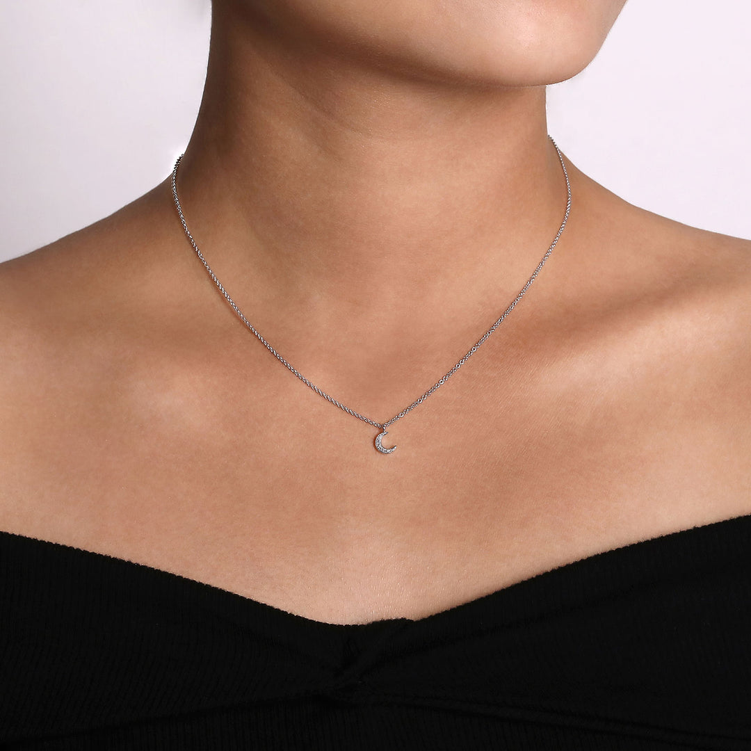 Gabriel & Co. NK6422W45JJ 14K White Gold Diamond Pave Moon Pendant Necklace