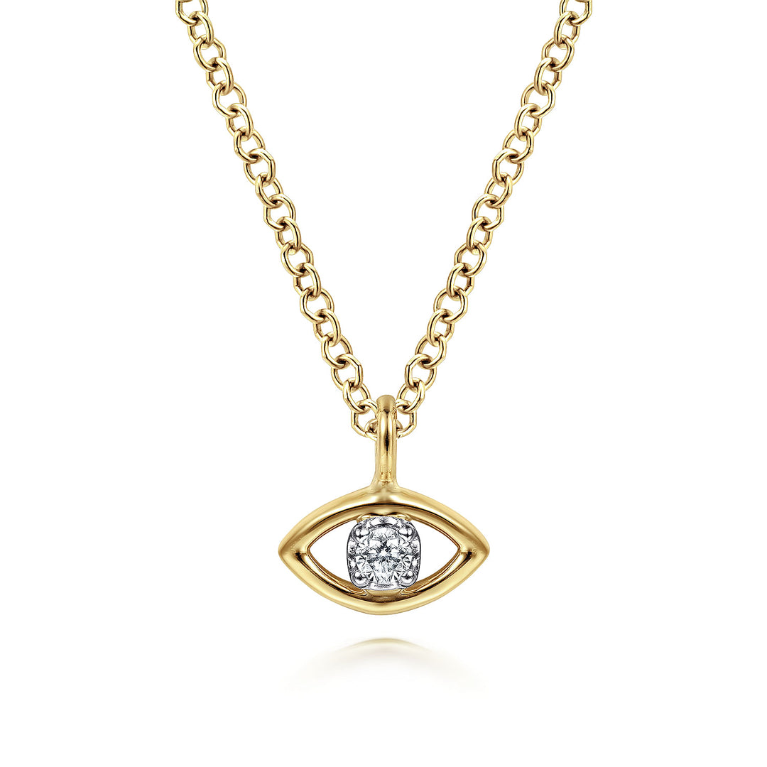 Gabriel & Co. NK6433M45JJ 14K Yellow White Gold Diamond Eye Pendant Necklace