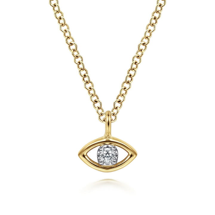 Gabriel & Co. NK6433M45JJ 14K Yellow White Gold Diamond Eye Pendant Necklace