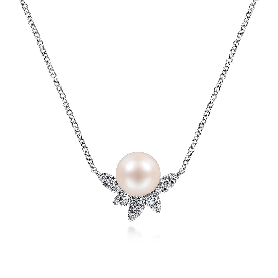 Gabriel & Co. NK6439W45PL 14K White Gold Pearl and Diamond Necklace