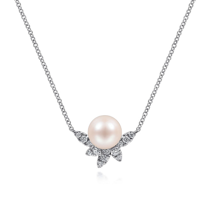 Gabriel & Co. NK6439W45PL 14K White Gold Pearl and Diamond Necklace