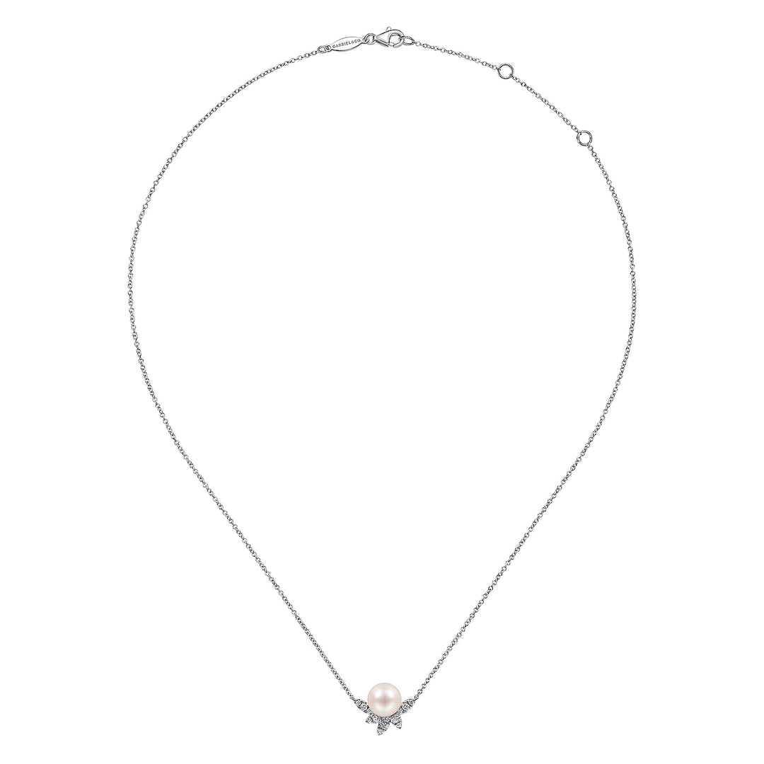 Gabriel & Co. NK6439W45PL 14K White Gold Pearl and Diamond Necklace