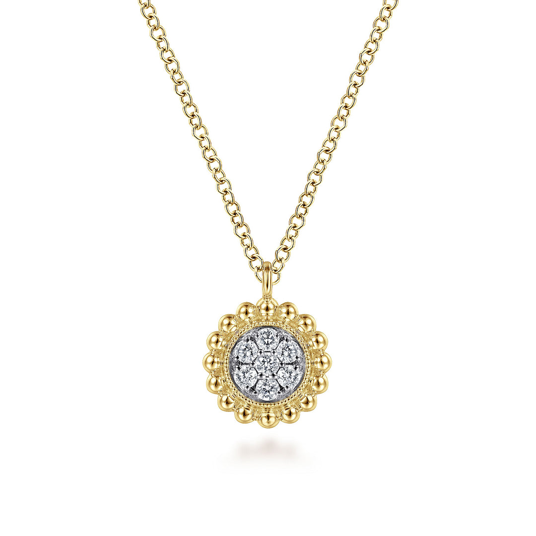 Gabriel & Co. NK6465Y45JJ 14K Yellow Gold Round Diamond Cluster Pendant Necklace with Bujukan Frame