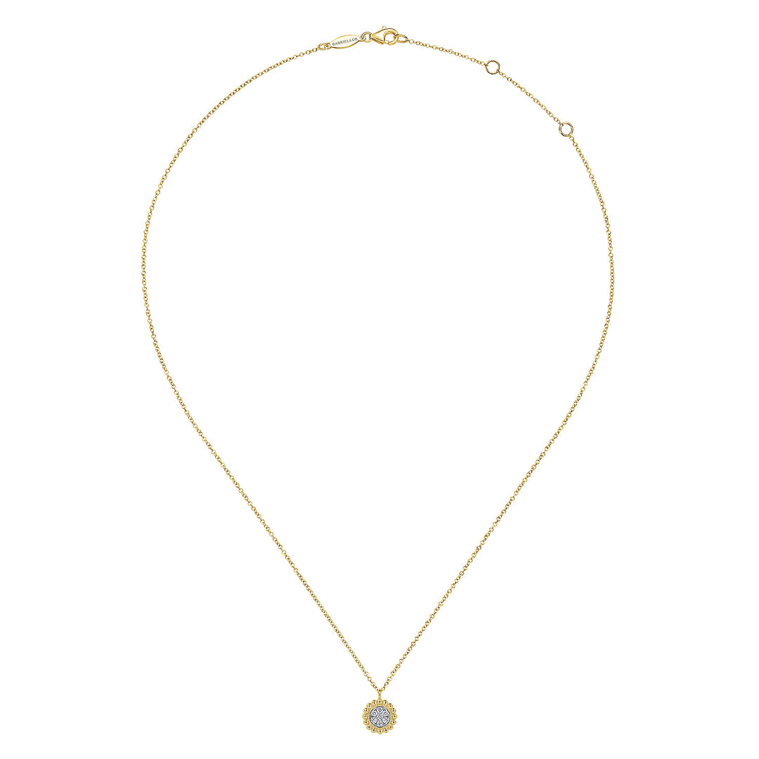 Gabriel & Co. NK6465Y45JJ 14K Yellow Gold Round Diamond Cluster Pendant Necklace with Bujukan Frame