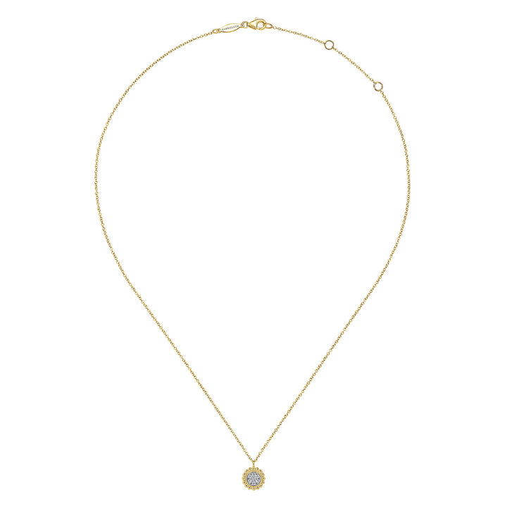 Gabriel & Co. NK6465Y45JJ 14K Yellow Gold Round Diamond Cluster Pendant Necklace with Bujukan Frame