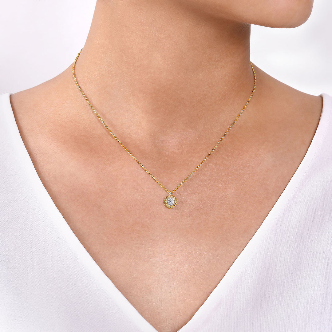 Gabriel & Co. NK6465Y45JJ 14K Yellow Gold Round Diamond Cluster Pendant Necklace with Bujukan Frame