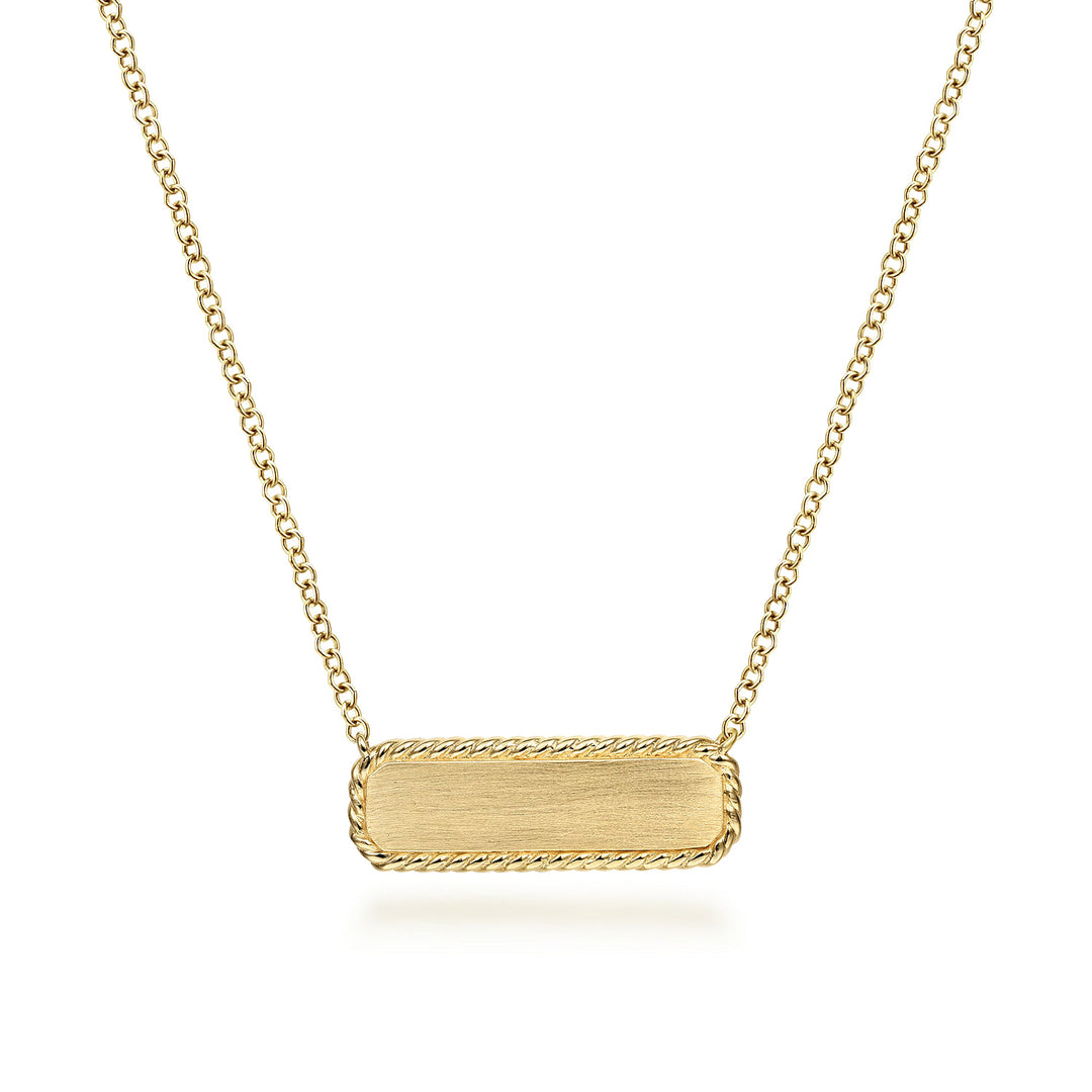 Gabriel & Co. NK6467Y4JJJ 14K Yellow Gold Rectangular ID Pendant Necklace with Twisted Rope Frame