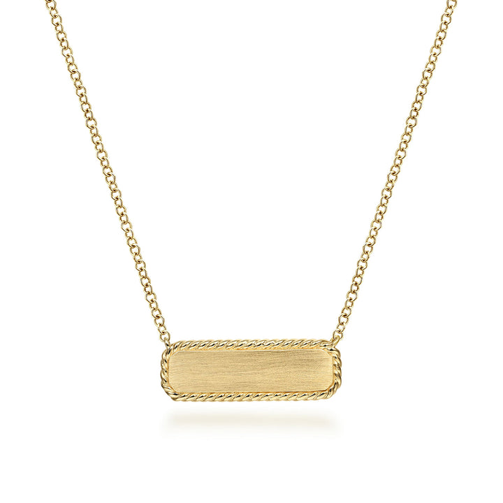 Gabriel & Co. NK6467Y4JJJ 14K Yellow Gold Rectangular ID Pendant Necklace with Twisted Rope Frame