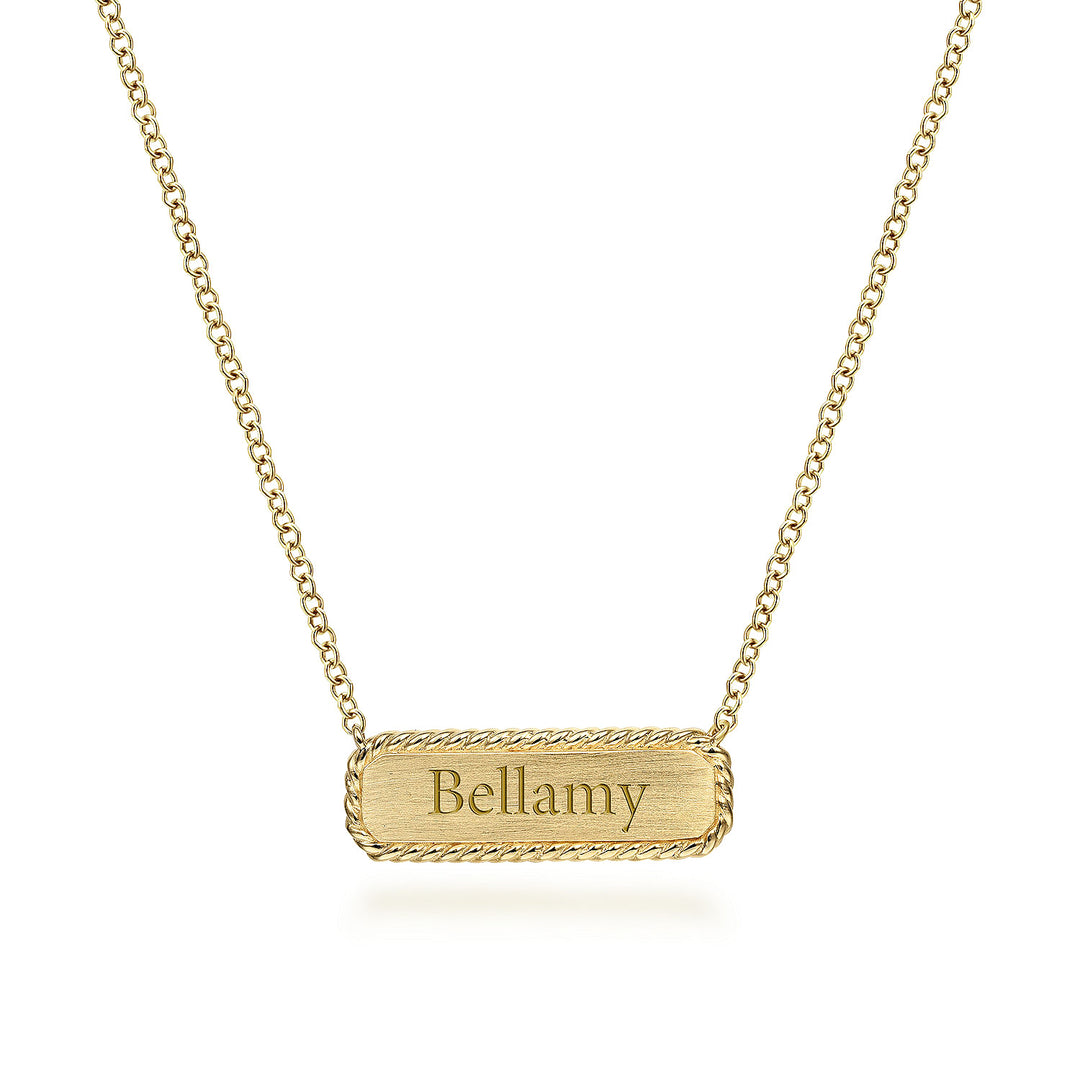 Gabriel & Co. NK6467Y4JJJ 14K Yellow Gold Rectangular ID Pendant Necklace with Twisted Rope Frame