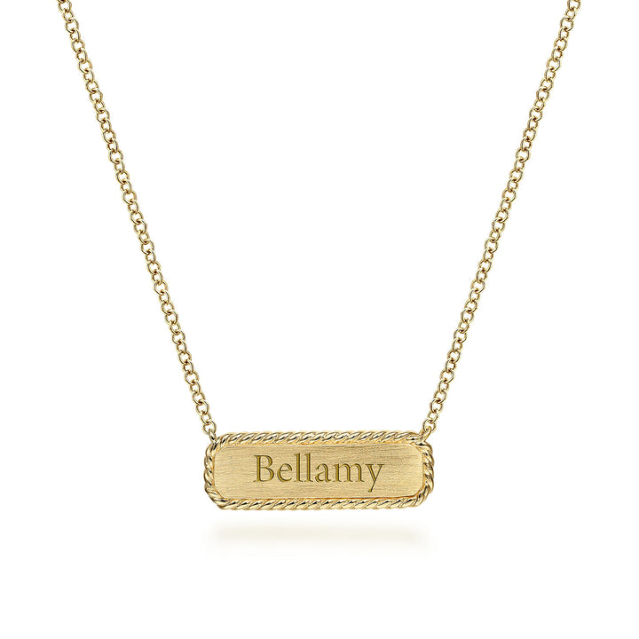 Gabriel & Co. NK6467Y4JJJ 14K Yellow Gold Rectangular ID Pendant Necklace with Twisted Rope Frame