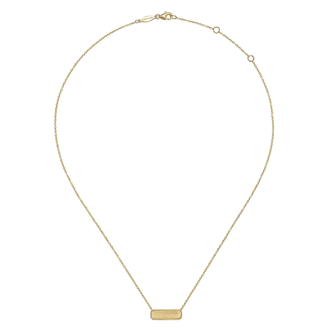 Gabriel & Co. NK6467Y4JJJ 14K Yellow Gold Rectangular ID Pendant Necklace with Twisted Rope Frame