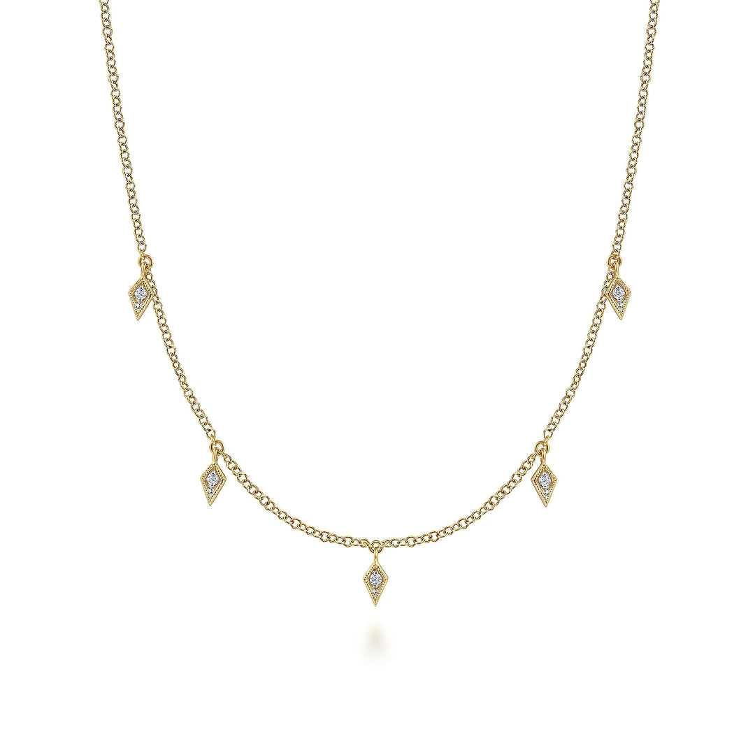 Gabriel & Co. NK6468Y45JJ 14K Yellow Gold Diamond Kite Drop Station Necklace