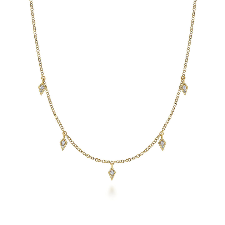 Gabriel & Co. NK6468Y45JJ 14K Yellow Gold Diamond Kite Drop Station Necklace